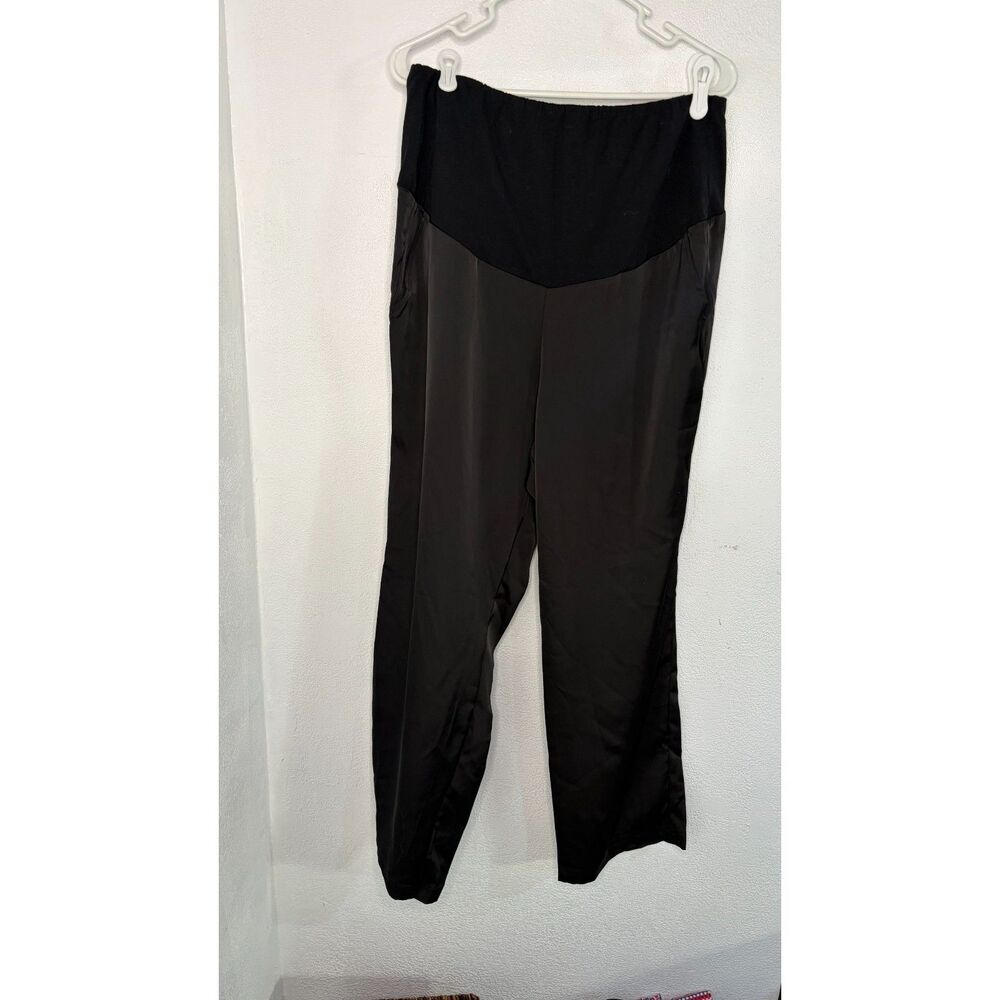 GAP Maternity Full Panel Black Satin Trousers Wide Leg M